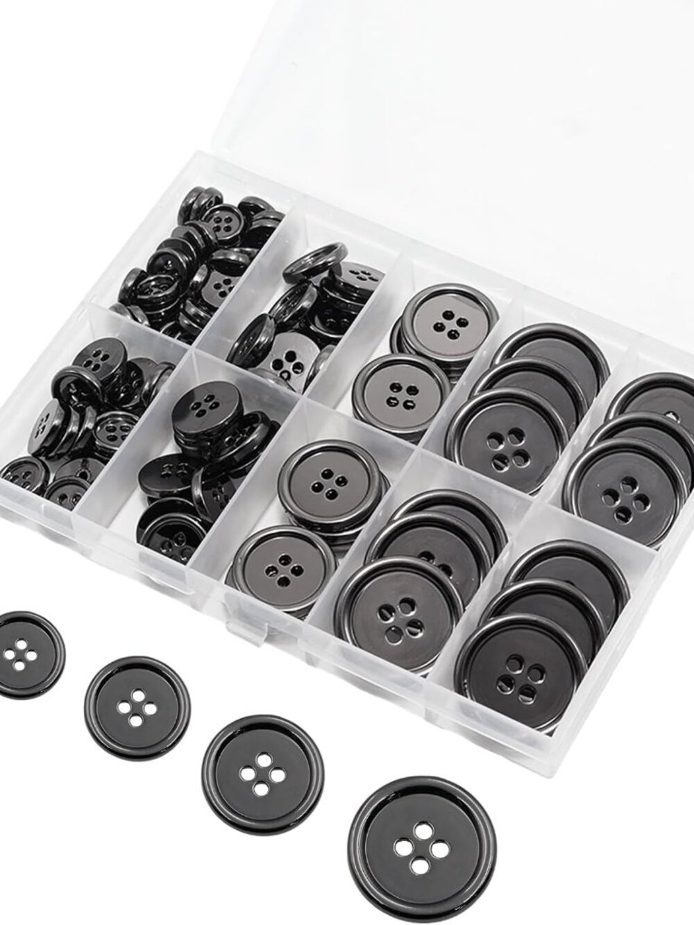 100 pcs Metal Gunmetal Buttons for Crafts, 5 Sizes Mixed Round Sewing Buttons fo
